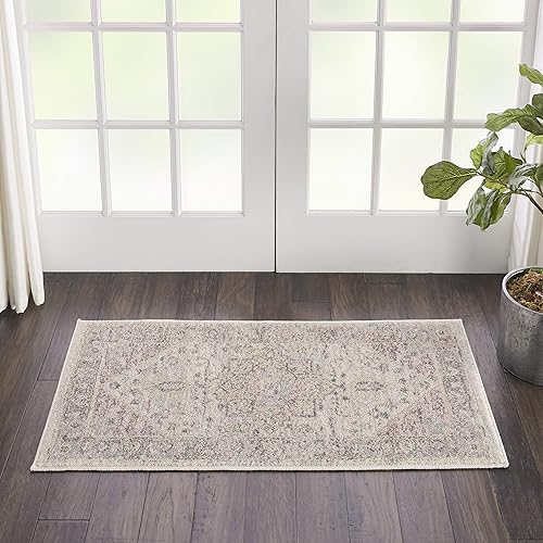 Miniatura 2 de Nourison Tranquil - Alfombra de área de 2 x 4 pies, color marfilrosa, envejecida, persa, cama, sala de estar, comedor, cocina, fácil limpieza, no se