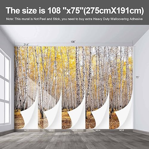 Miniatura 3 de Fightal - Papel tapiz de bosque de abedul otoñal, para sala de estar, paisaje paranormal, paisaje, selva, dormitorio, sofá, 108 x 75 pulgadas (no se