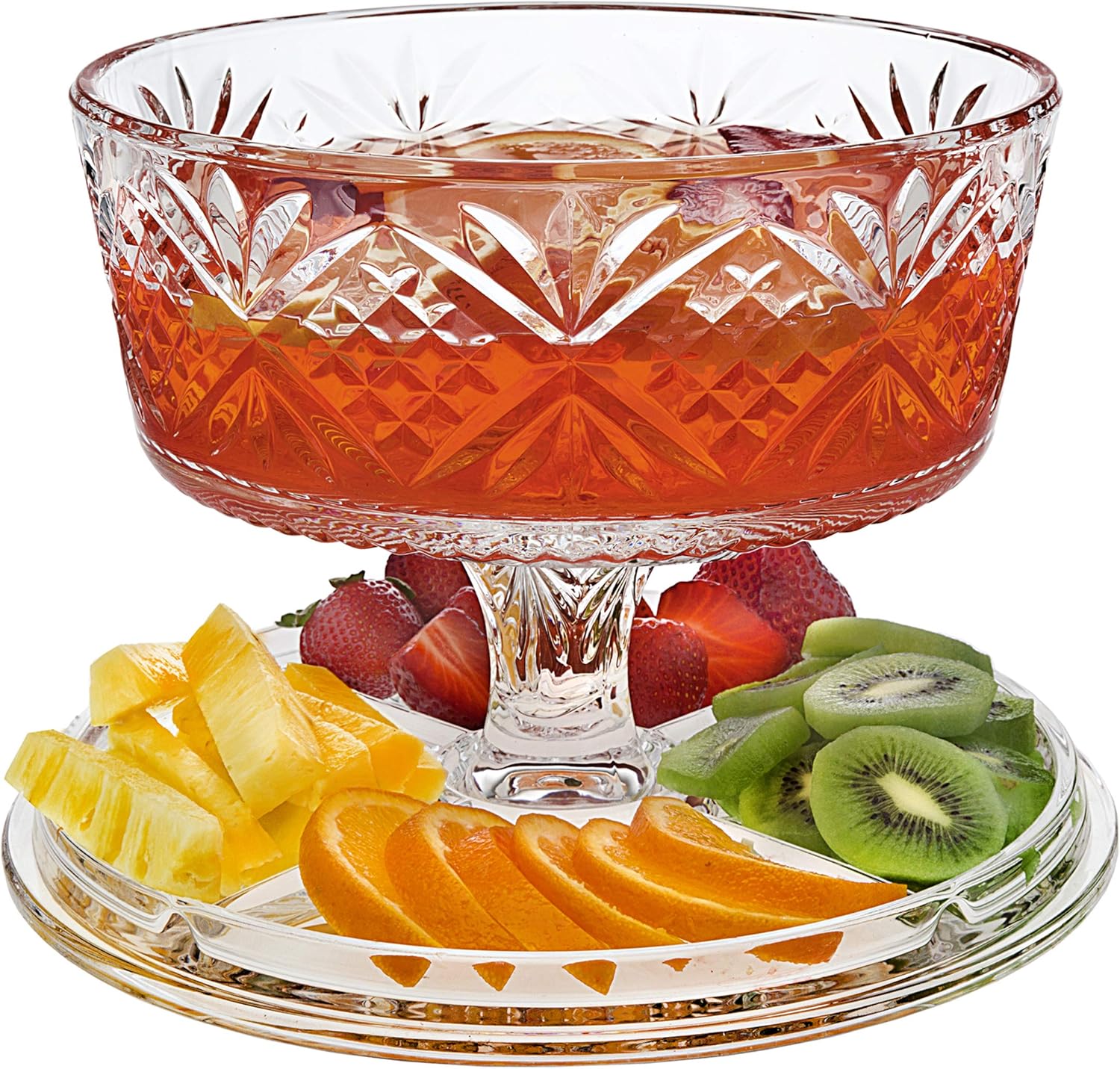 Godinger 4 in 1 Cake Stand, Cake Platter and Serving Plate Platter with Dome Cover, for Pastries, Desserts & More, Multi-Purpose Use - Dublin Crystal Collection