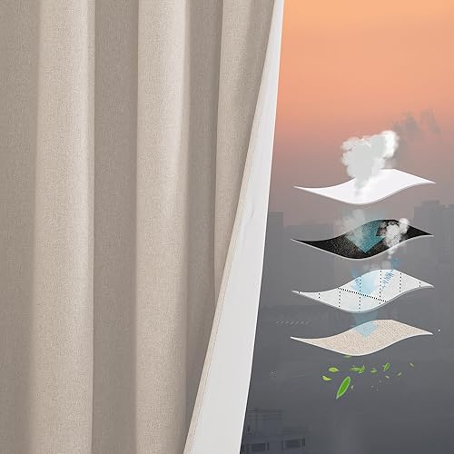 Miniatura 2 de RYB HOME Juego de filtro de polvo 4 en 1, insonorizado, opaco, aislante, cortinas de lino de eficiencia energética para dormitorio de niños, sala de