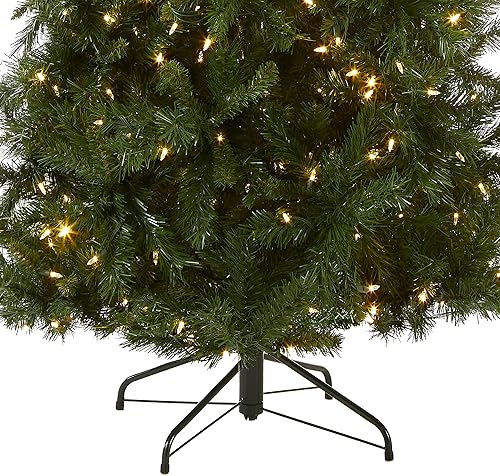 Miniatura 3 de National Tree Company - Árbol de Navidad artificial preiluminado, incluye luces LED multicolor premontadas y soporte, pino Lehigh Valley Slim, 7.5
