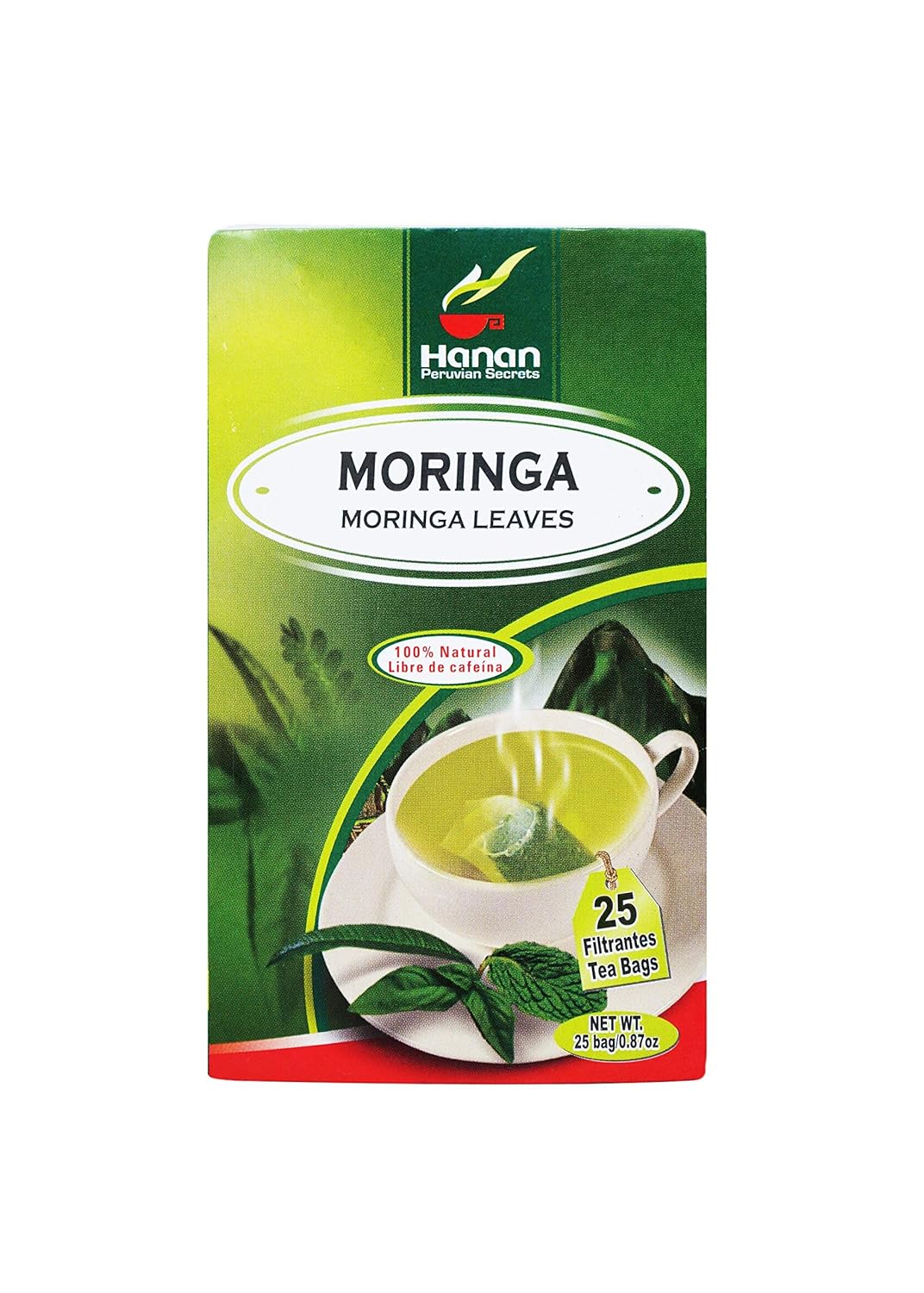 Hanan Peruvian Secrets Moringa Superfood Tea | 100% All-Natural Moringa Oleifera Leaves (Hojas) from Peru traditionally used to support a healthy immune system & skin | 25 Tea Bags - 3 Pack