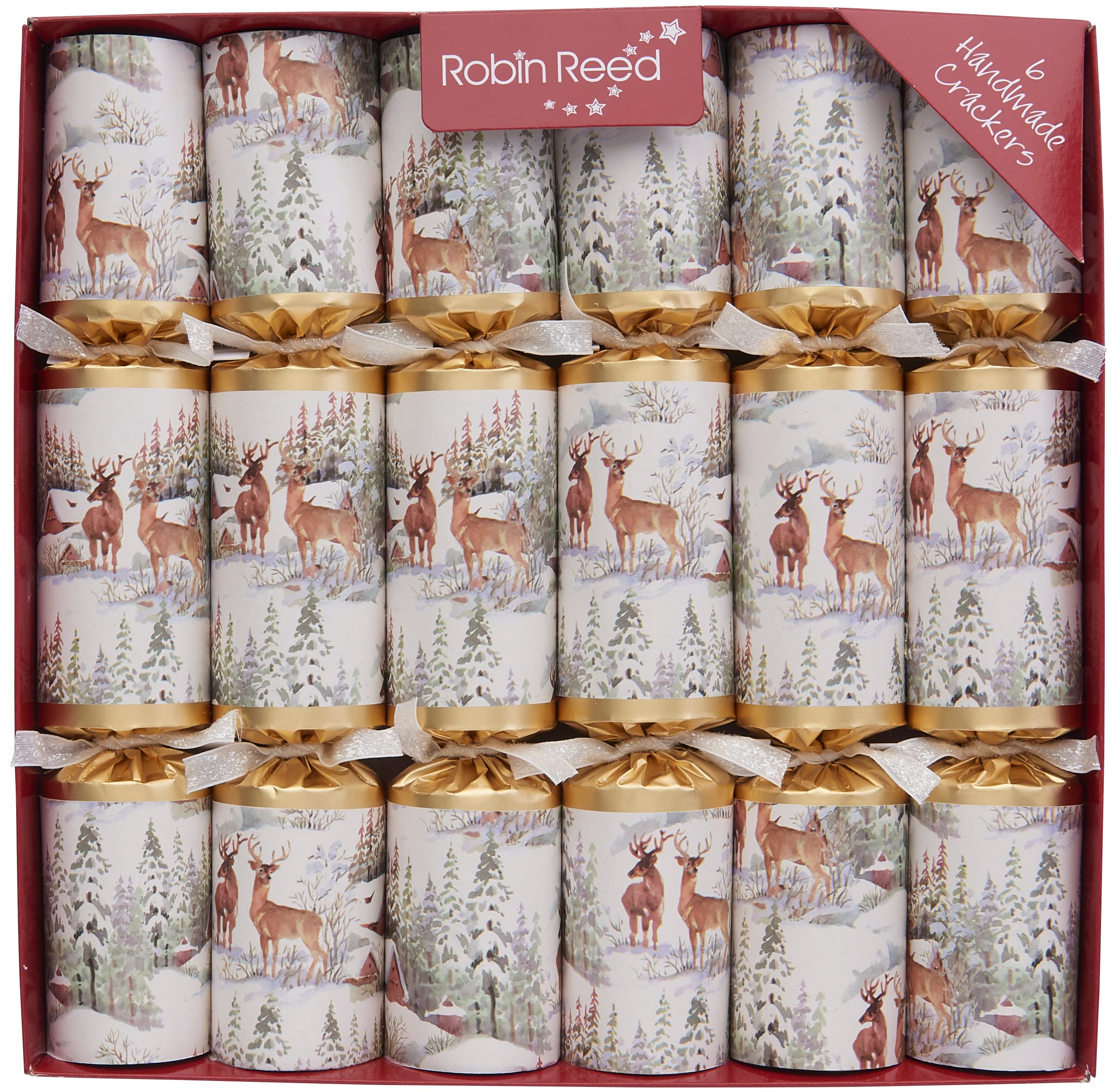 Robin Reed Gold 6 X 12 Inch (30Cm) Handmade Christmas Crackers Forest Deer - 62115,