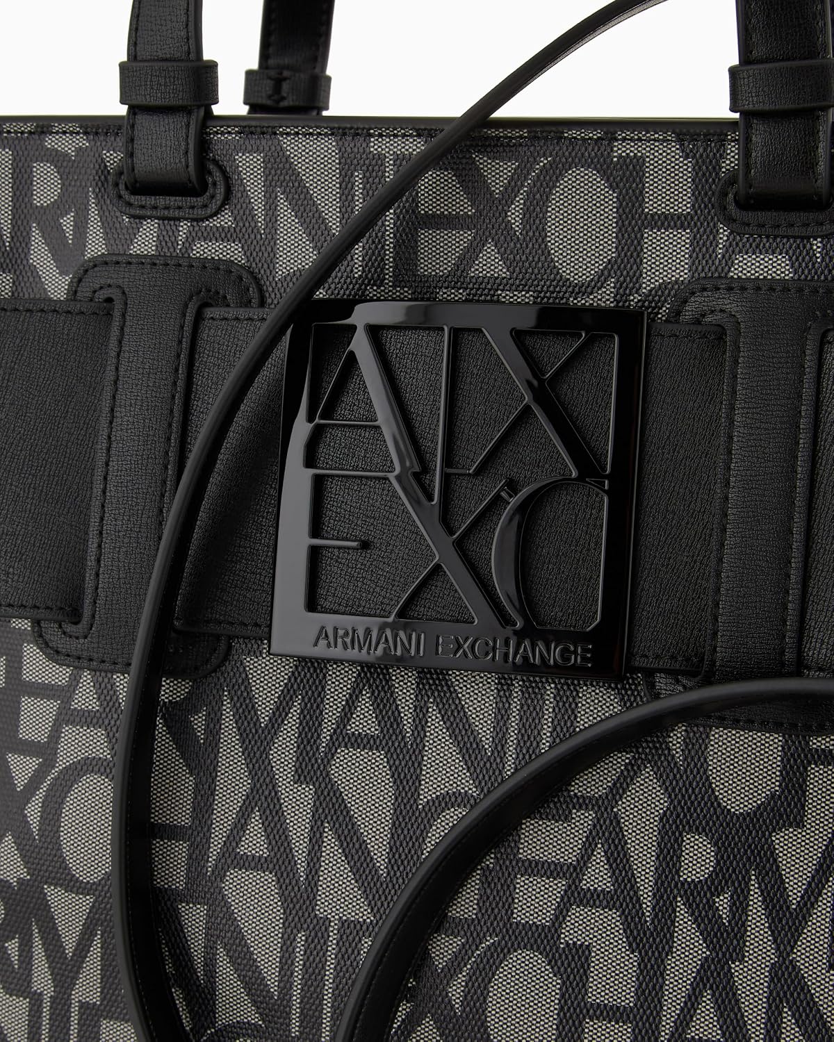 Armani Exchange Women's Susy Allover Logo Large Tote, Beige/Nero, One Size