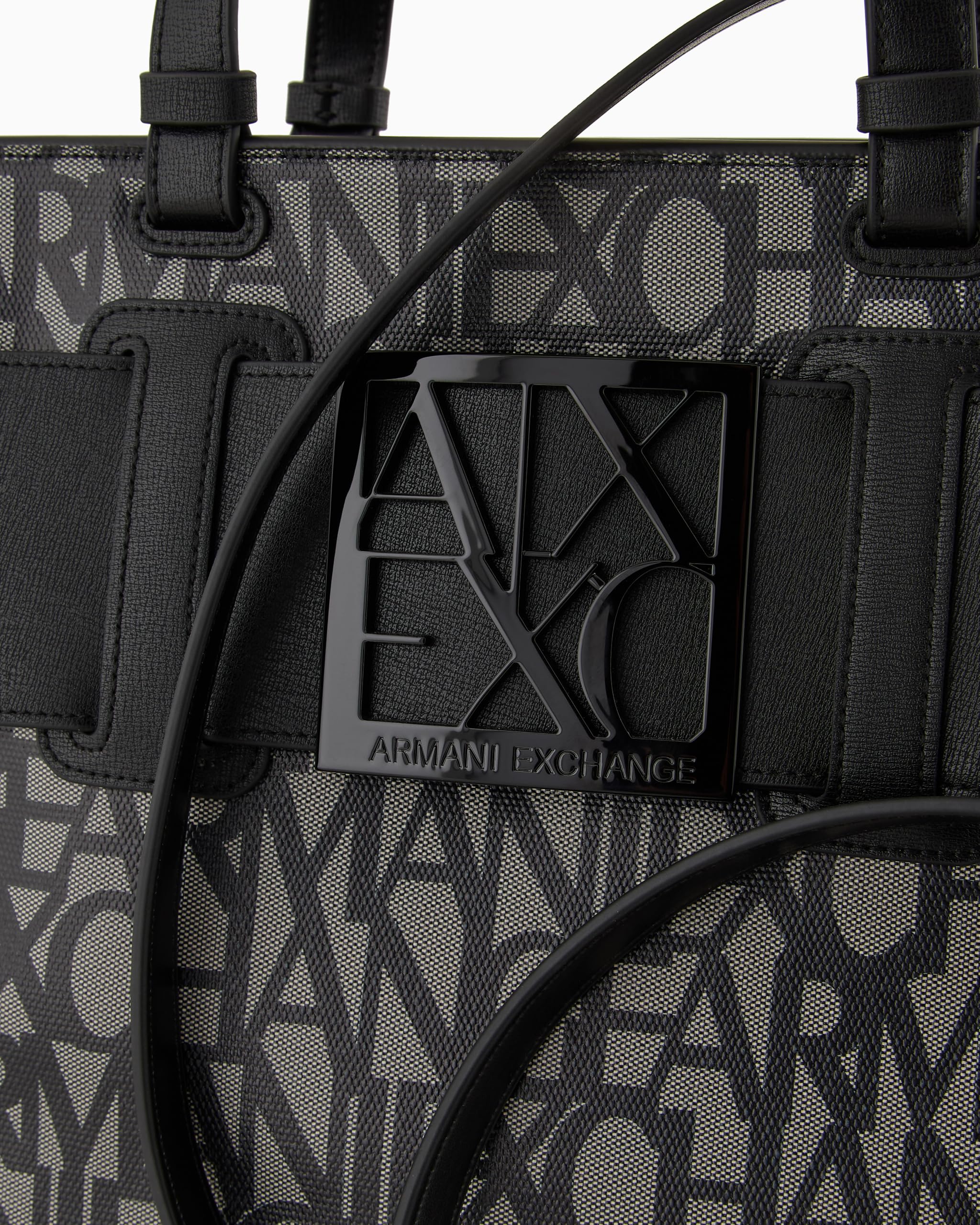 Armani Exchange Susy Allover Logo Large Tote, Big Mujeres, Beige/Black, Einheitsgröße