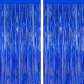 ZATAYE 2 Pack Dark Blue Foil Curtain Backdrop Birthday Party Decorations | Dark blue, Metallic Foil, 3.28 x 7.05 FT, Tinsel Backdrop, Foil Curtain Streamer, Party Decorations