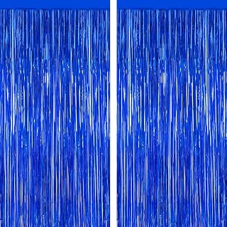 ZATAYE 2 Pack Dark Blue Foil Curtain Backdrop Birthday Party Decorations