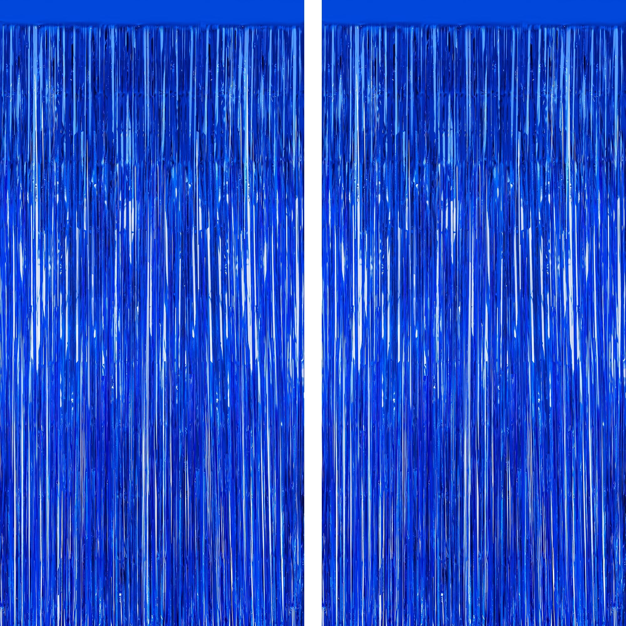 2 PCS Tinsel Backdrop, 3.28 FT x 7.05 FT Dark Blue Backdrop Curtains, Metallic Passover Fringe Curtains Party Streamer, Navy Blue Party Decorations Photo Props