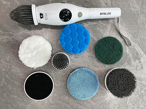 BFRLOX Limpiador eléctrico giratorio, cepillo de limpieza inalámbrico con 8 cabezales de cepillo reemplazables para instalaciones de eliminación de
