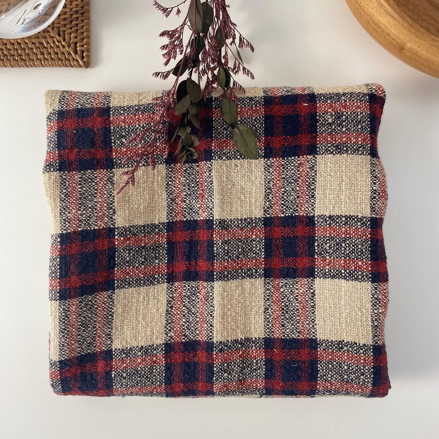 Heavy Weight Plaid Beige 100% Linen Fabric | Luxuriously Soft & Durable - Perfect for Apparel & Home Decor
