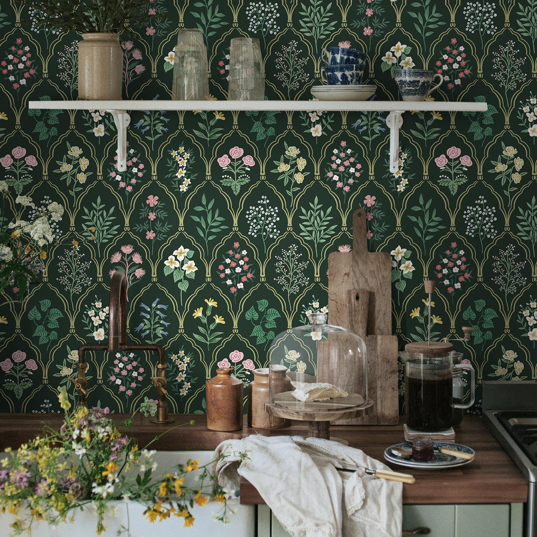 Dimoon 17.3" X 78.7" Peel And Stick Floral Wallpaper – Waterproof, Embossed, Self-Adhesive, Renter Friendly – Green Pink Botanical Design