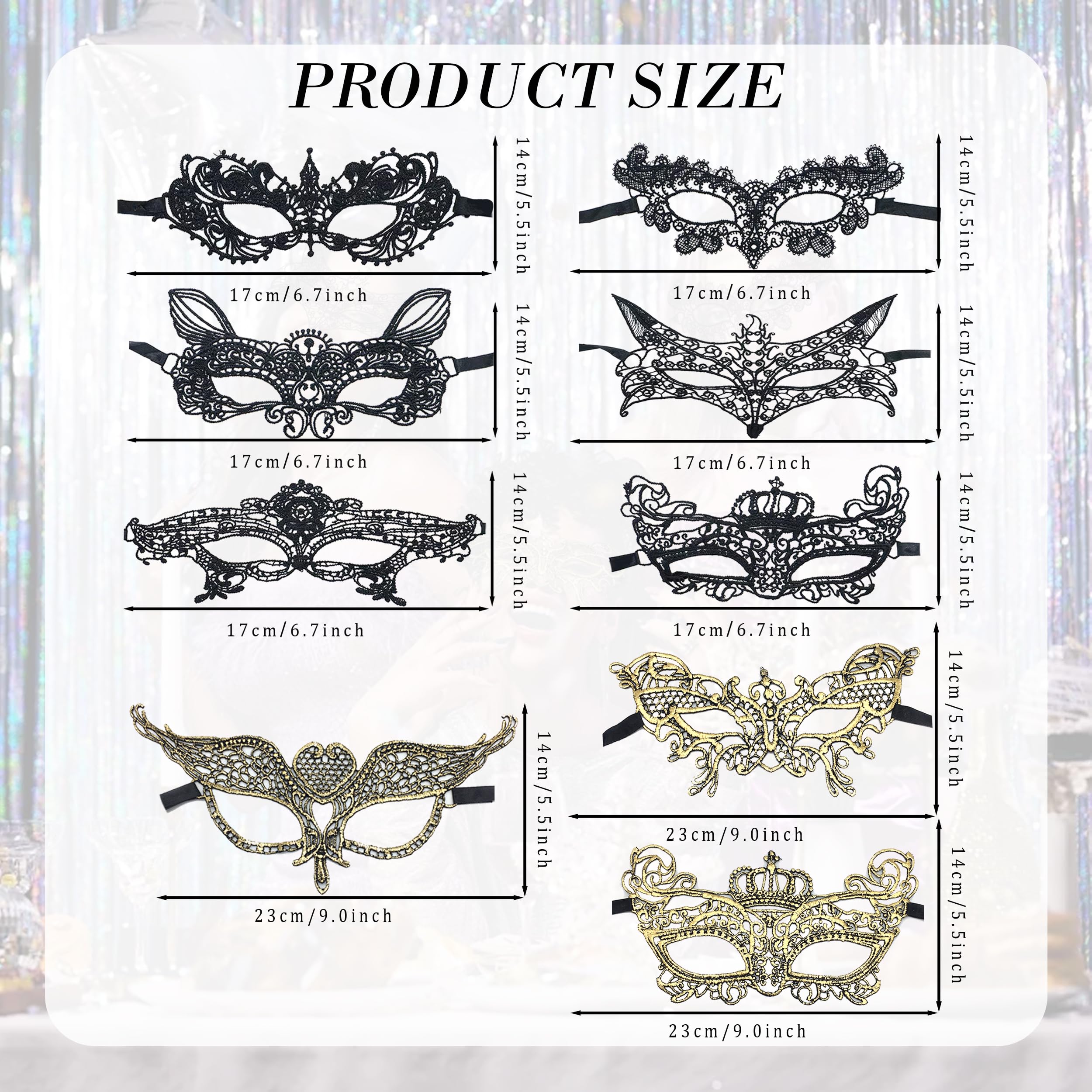 Piacolnic 9 Pcs Lace Masquerade Masks, Mysterious Mardi Gras Lace Eye Masks, Venetian Party Masks for Women - Image 2