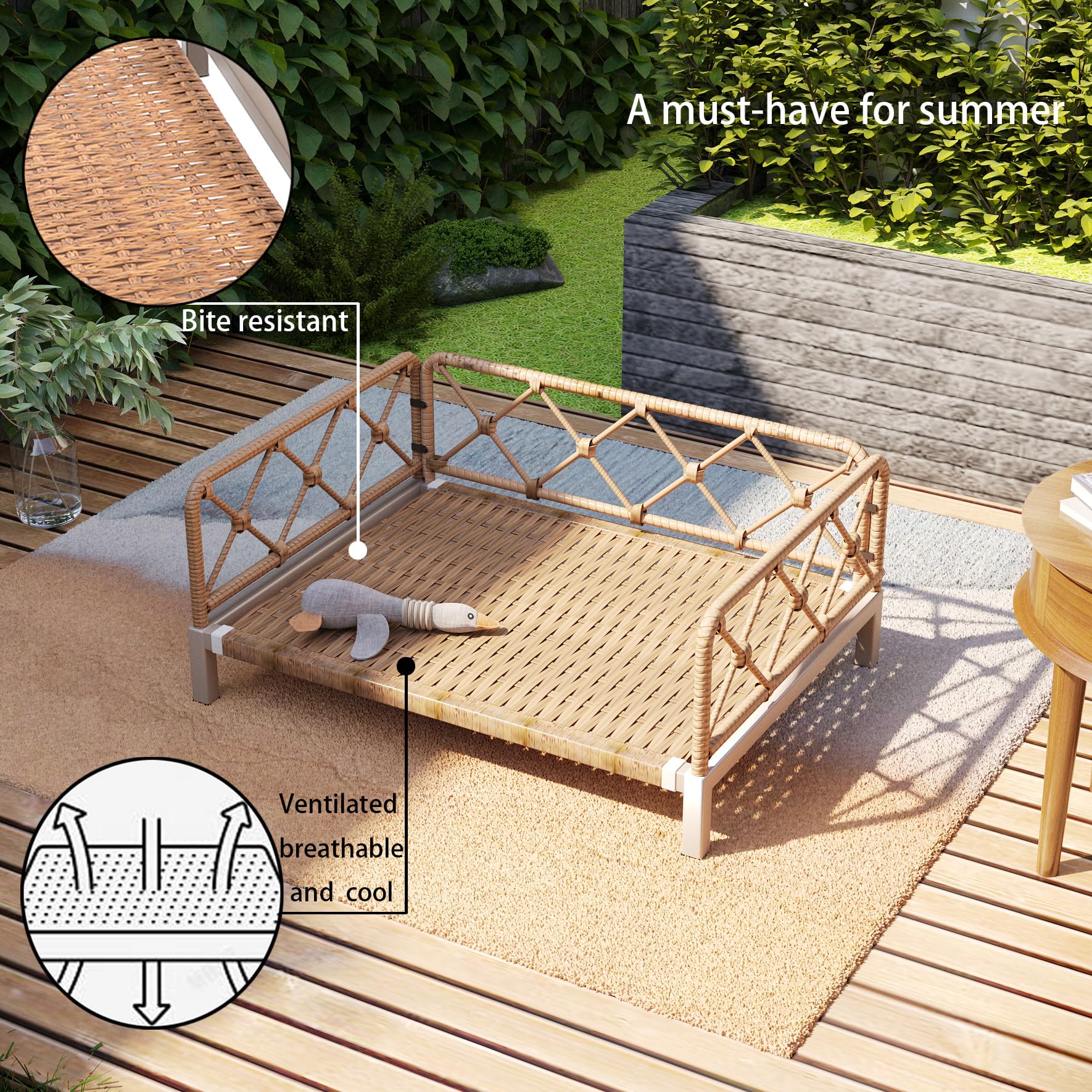 Elevated Waterproof Dog Beds for Large Dogs with Egg Crate Foam Support Pet Bed, Outdoor Dog Sofa Bed PE Wicker Orthopedic Pet Couch Bed with Washable Removable Cushion - image 3