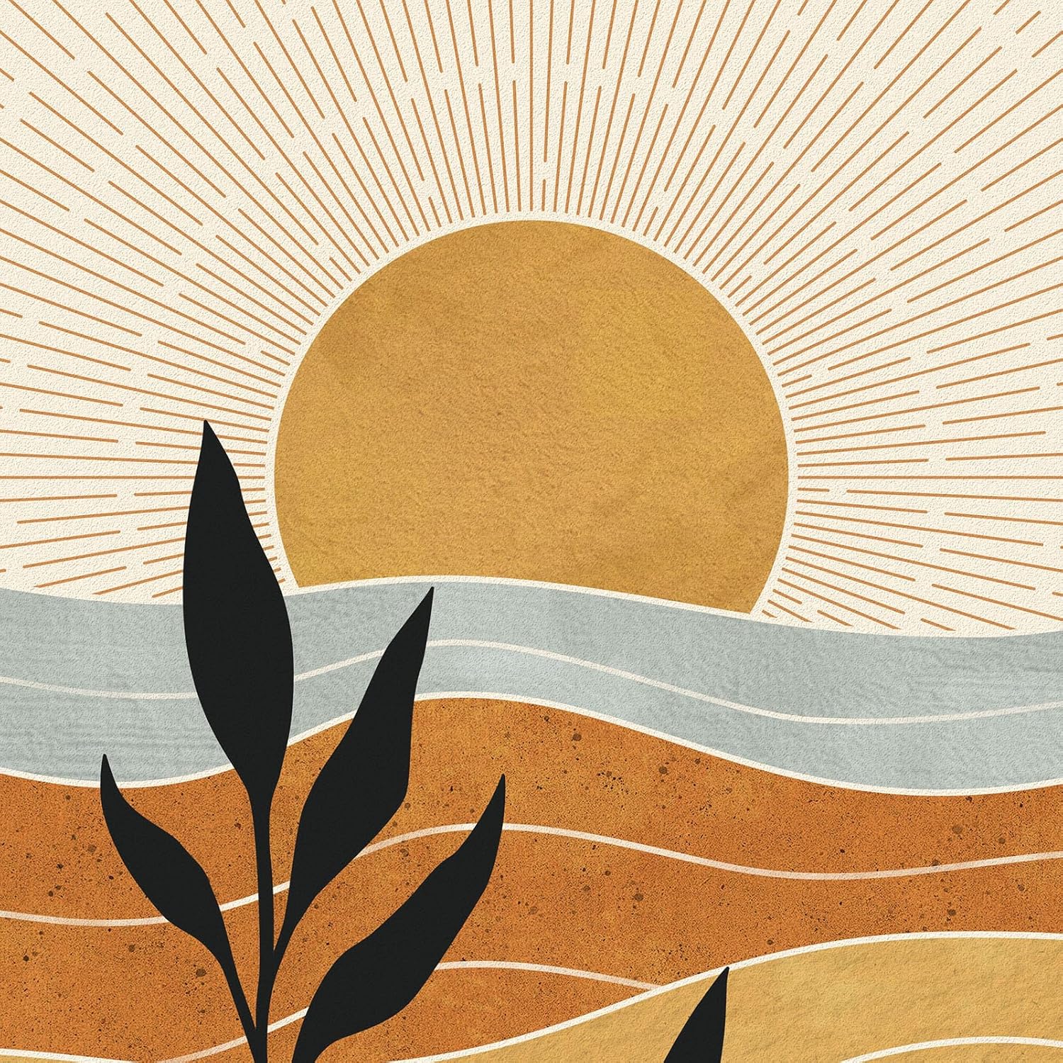 Framed Large Boho Wall Art for Living Room, Set of 4 Piece Mid Century Modern Abstract Orange Canvas Artworks Decor, Minimalist Sun and Moon Botanical Leaf Painting Prints for Bedroom Hallway