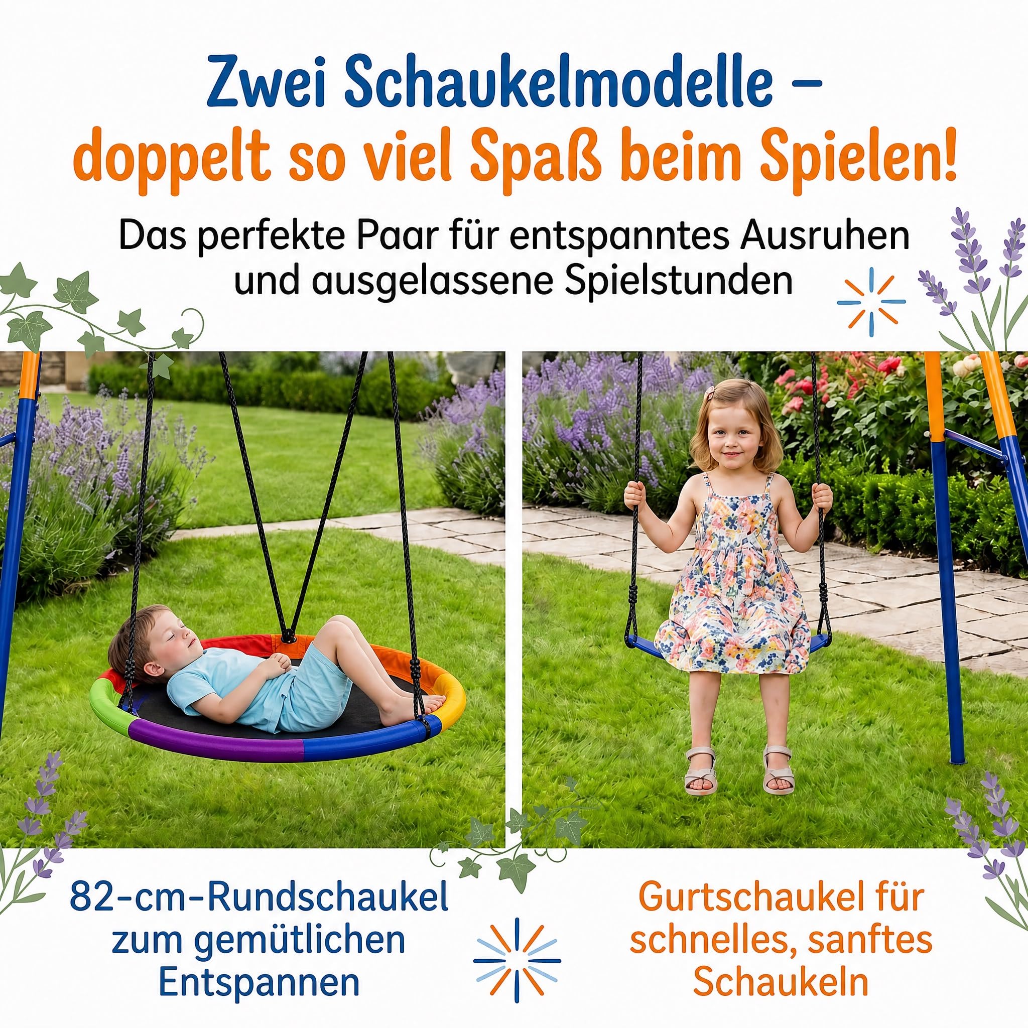 Doppelschaukel Metall Garten, Nestschaukel & Brettschaukel, stabil