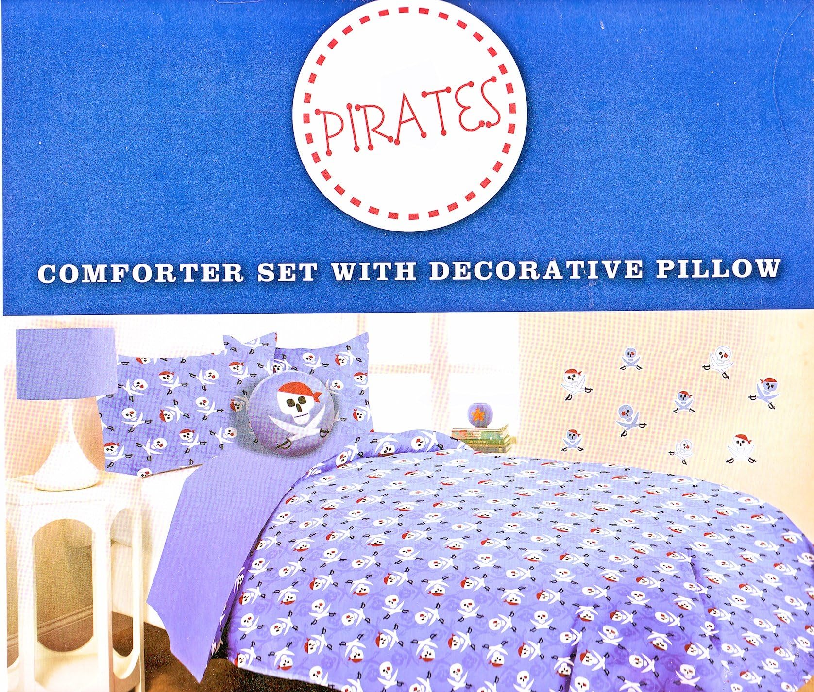 Pirates Full Size Comforter Set with Decorative Pillow and Wall Decals