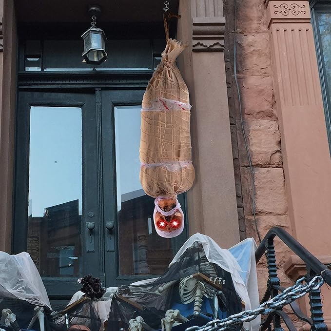 JOYIN 35 inch Halloween Animated Hanging Cocoon Corpse with LED Eyes and Sound