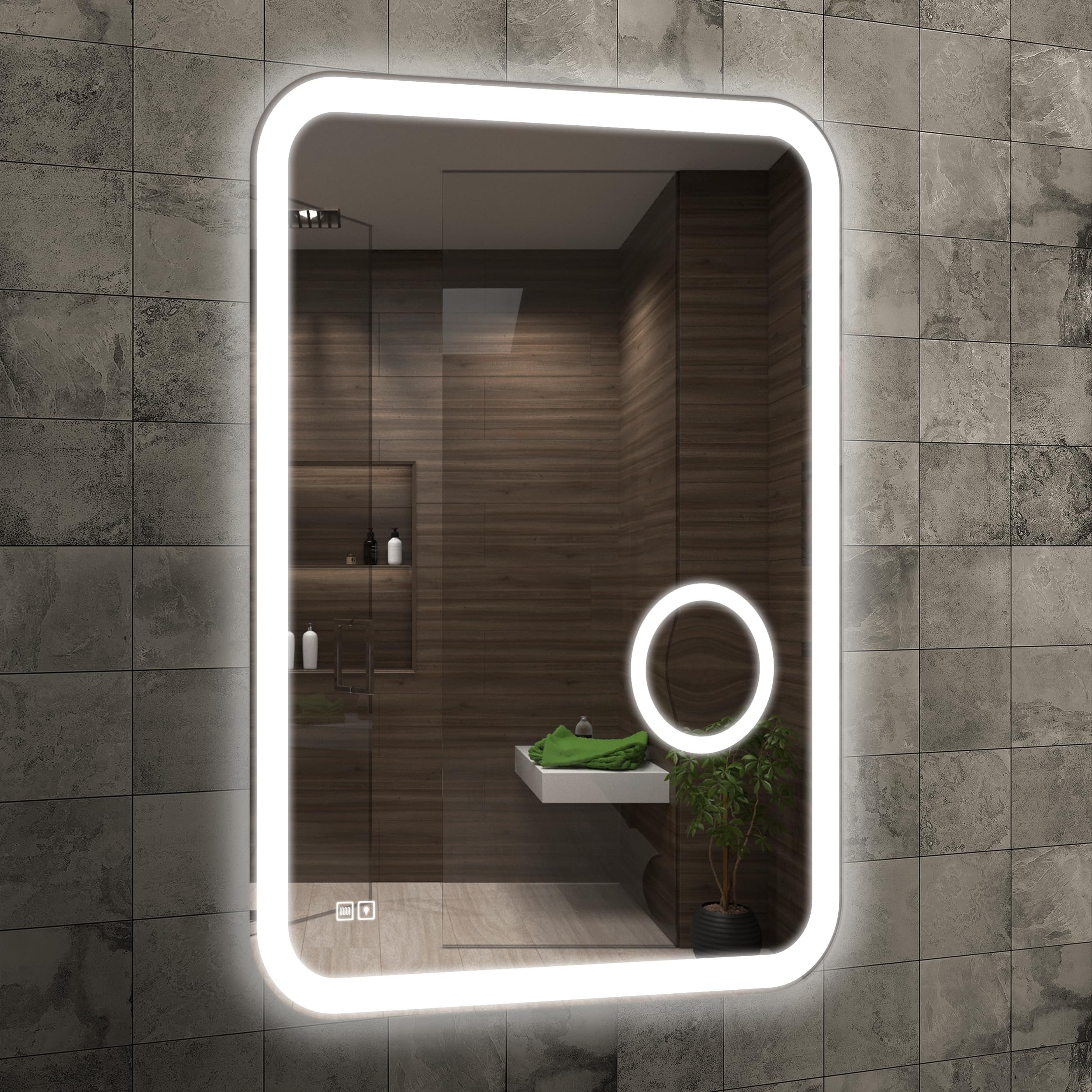 Venti 60x80cm Espejo de Baño con Luces LED Espejo de Tocador Espejo Vertical para Baños con Iluminación Espejo LED con sistema Antivaho Espejo LED para Baños con Espejo de Maquillaje Iluminado