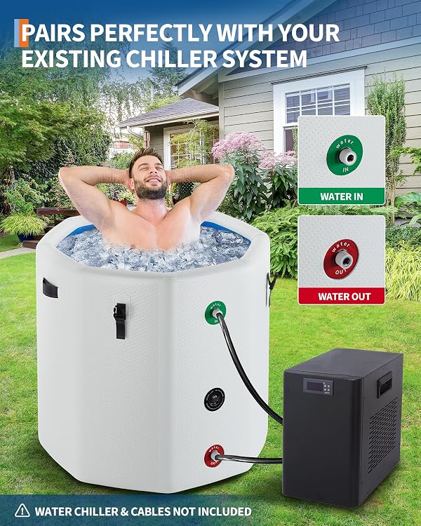 XXL Ice Bath Tub for Athletes, Compatible with Water Chillers, 186-Gallon Inflatable Cold Plunge Tub with Insulated Lid, Portable for Outdoor & Indoor Recovery (White, 186Gallon) by MilleLoom - Image 2