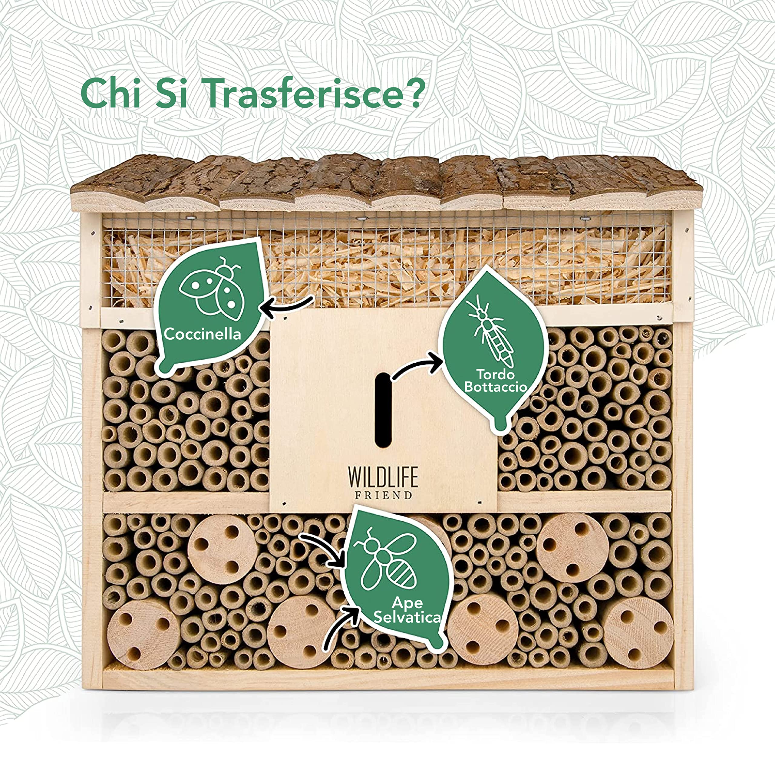 WILDLIFE FRIEND I Casetta in legno da giardino per insetti - Hotel insetti con tetto in legno non trattato - Casa Api - ideale rifugio anche per coccinelle, crisope, farfalle e altre specie ancora