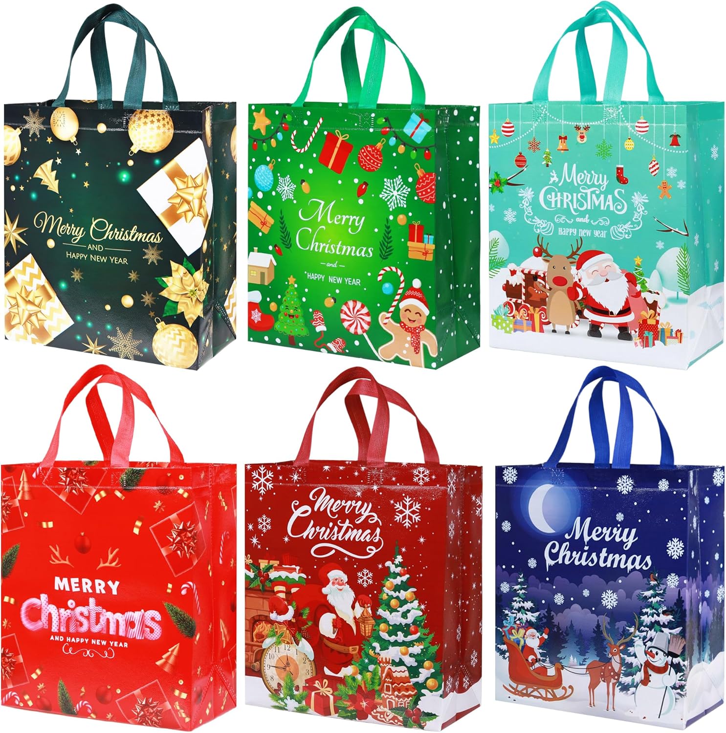 6PCS Large Christmas Gift Bags, Reusable Christmas Tote Bags Waterproof
