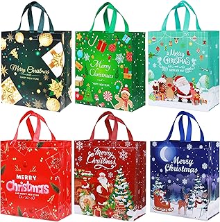 6PCS Large Christmas Tote Bags for Gifts, Reusable Xmas Gift