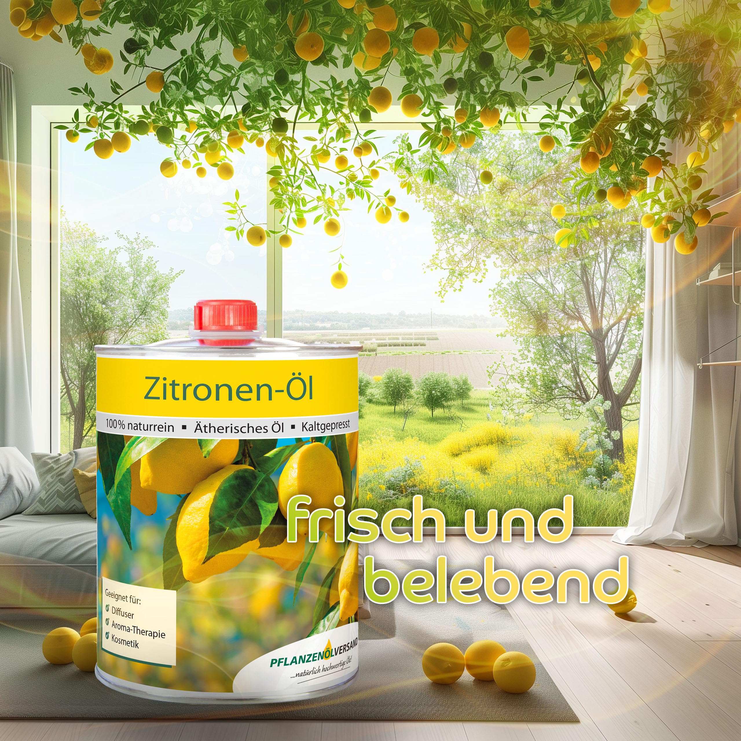 Zitronenöl 1.000 ml Duftöl für Diffuser, 100% naturreines ätherisches Öl | Raumduft, ohne Zusätze; für Diffuser, Duftlampe und Raumbeduftung
