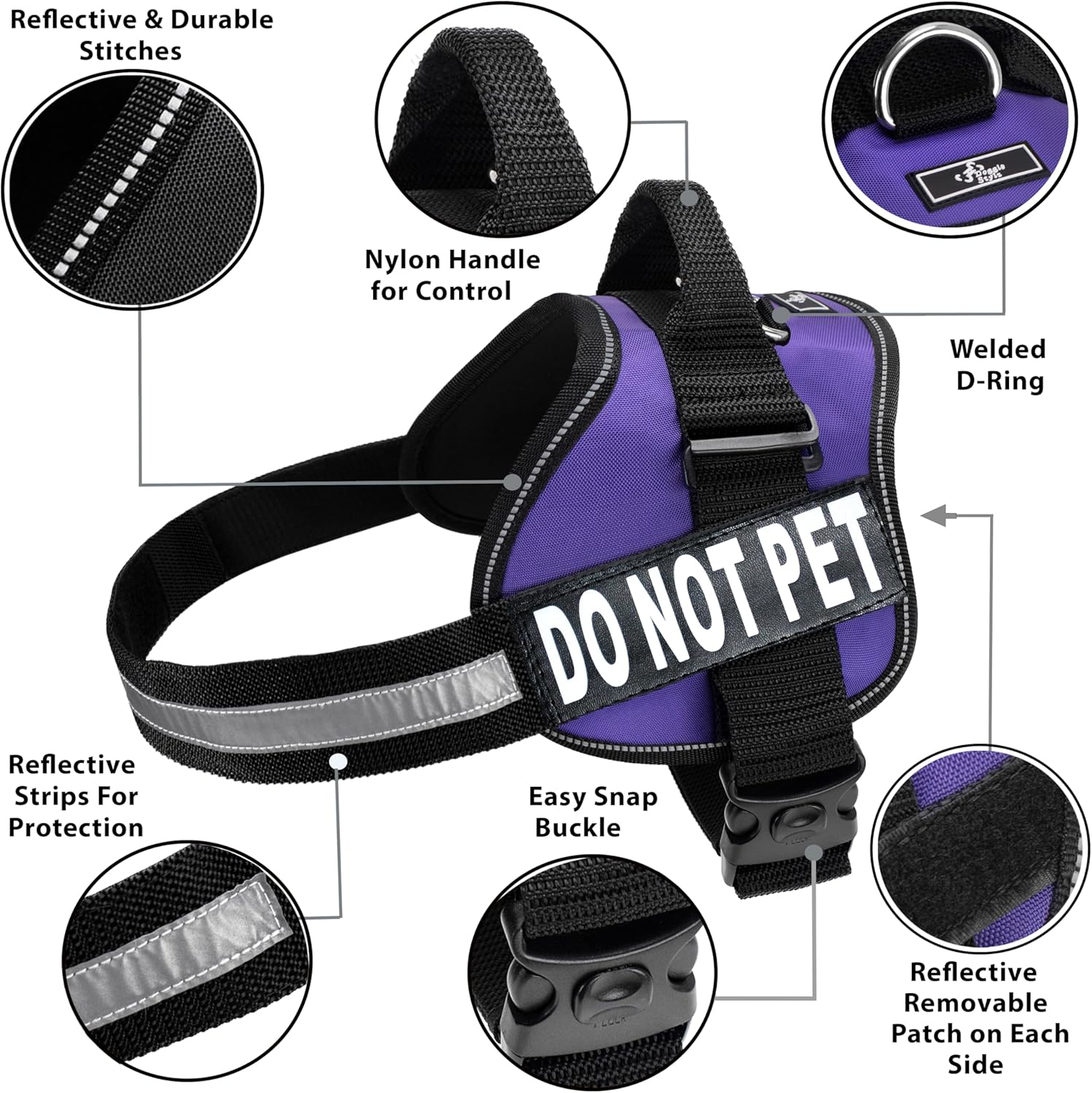 Doggie Stylz Dog Harness with DO NOT PET Patches – No Pull Service Dog Vest and Service Animal Vest for Dogs – Adjustable Gentle Leader for Dogs – Reflective, Heavy-Duty for Training and Walking