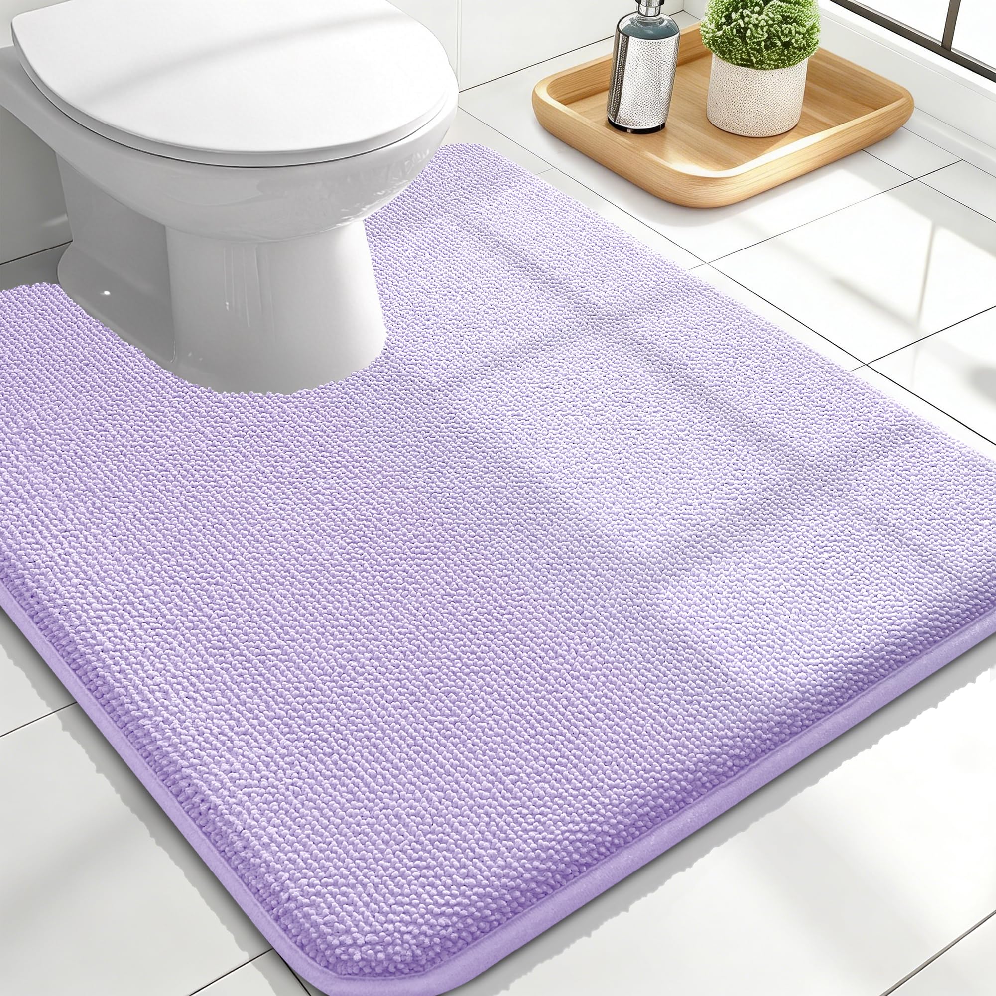 OLANLY Memory Foam Bathroom Toilet Rugs U-Shaped 24x20,Soft Mat, Lavender