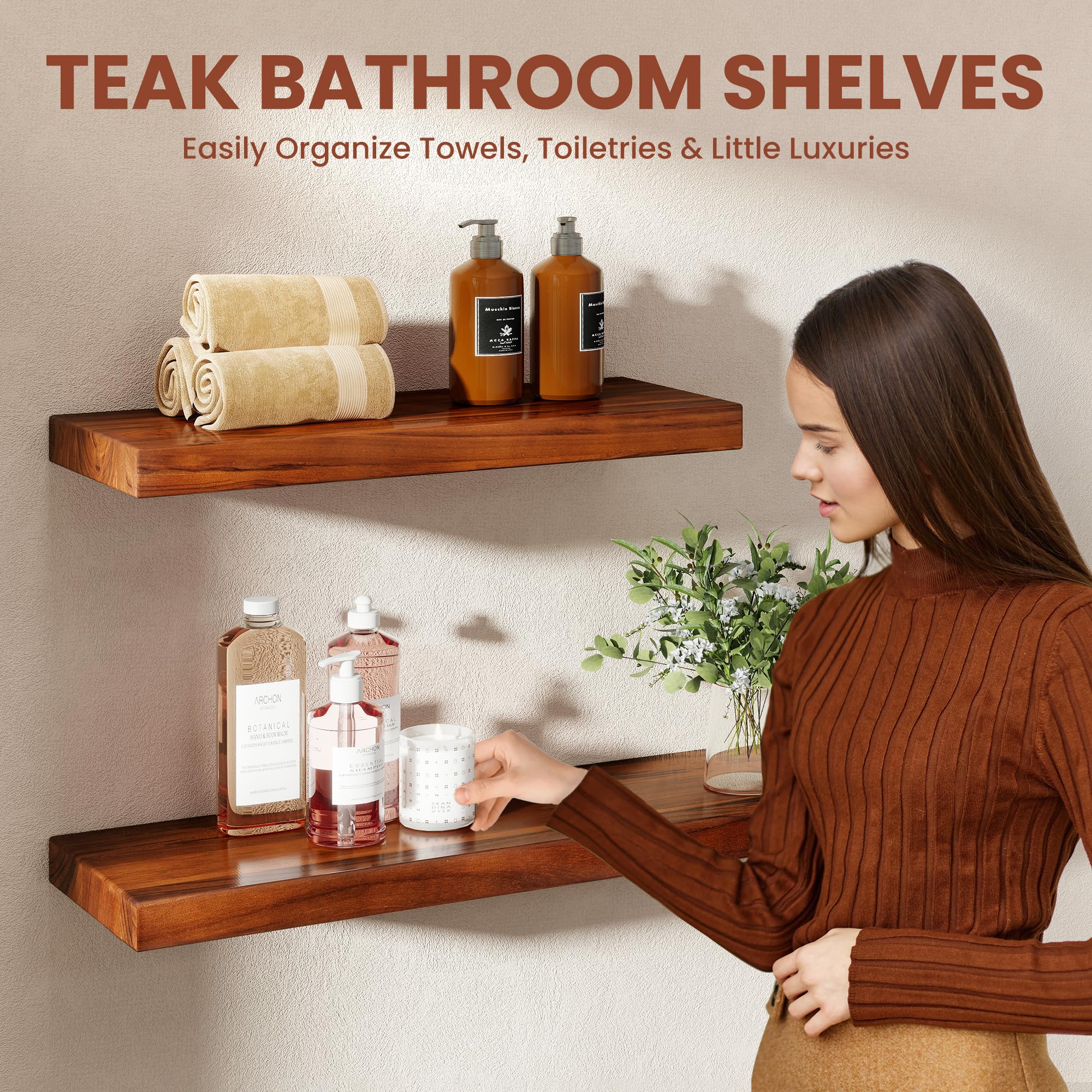 ビンテージ　ウォールシェルフ　② チーク　フローティングドロワー Amazon｜Realgulf Teak フローティングシェルフ 2~32インチ 天然防水