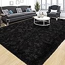 Tepook Super Soft Fluffy Rug for Bedroom, Modern Shaggy Fuzzy Kids Rugs for Living Room, Plush Indoor Nursery Home Decor Dorm Carpet with Non-Slip Bottom, Black, 4 X 6 Feet