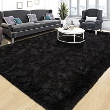 Tepook Super Soft Fluffy Rug for Bedroom, Modern Shaggy Fuzzy Kids Rugs for Living Room, Plush Indoor Nursery Home Decor Dorm Carpet with Non-Slip Bottom, Black, 4 X 6 Feet