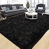 Tepook Super Soft Fluffy Rug for Bedroom, Modern Shaggy Fuzzy Kids Rugs for Living Room, Plush Indoor Nursery Home Decor Dorm Carpet with Non-Slip Bottom, Black, 4 X 6 Feet