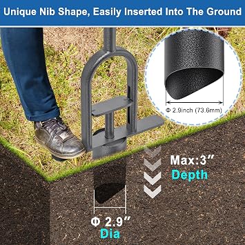 BeneLabel Grass Plugger Tool Lawn Plugger with Long Handle - Heavy Duty Steel Sod Turf Plugger Bulb Planter Tool, Soft Rubber Grip for Turf Repair, Seedling Transplant & Digging Holes