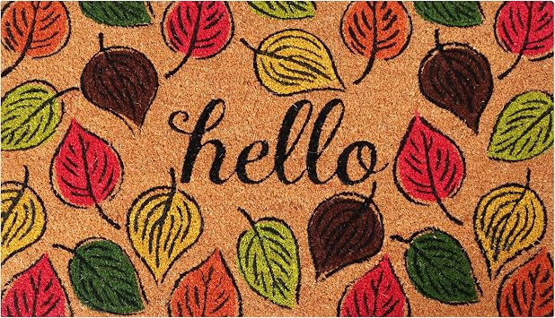 A1HC Natural Coco Coir Door Mat Hello Autumn Leaves Doormat with Heavy Duty Non-Slip PVC Backing - 18" x 30" - Easy to Clean, Welcome Mat for Home, Low-Profile Durable Doormat
