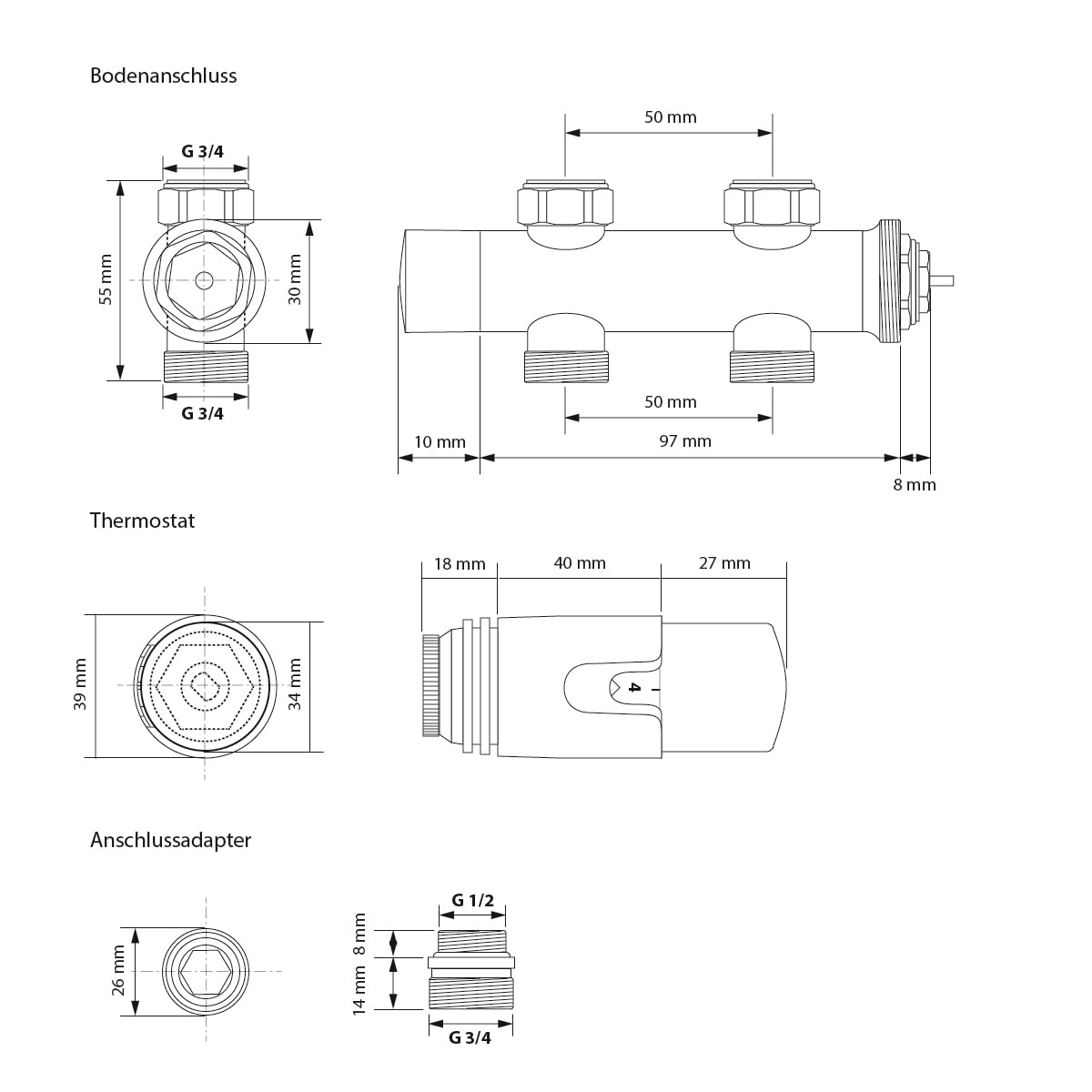 ECD Germany Grzejnik lazienkowy podlaczenie srodkowe 300 x 1400 mm chrom prosty z termostatem i zestawem podlaczeniowym podlogowy chrom - ogrzewanie grzejnik suszarka do reczników