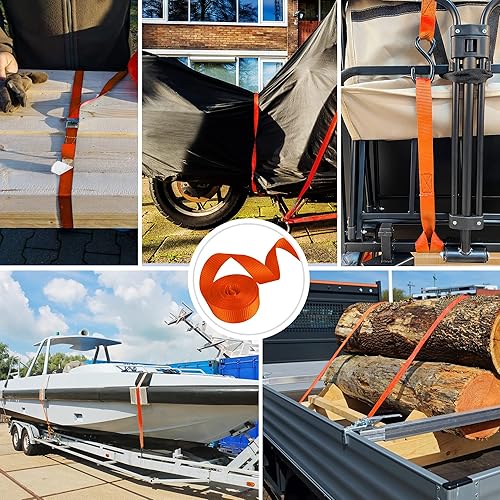 Miniatura 6 de Correas de trinquete, resistencia a la rotura de 1500 libras, juego de correas de amarre premium de 4 x 15 pies, 4 bucles suaves para dispositivos