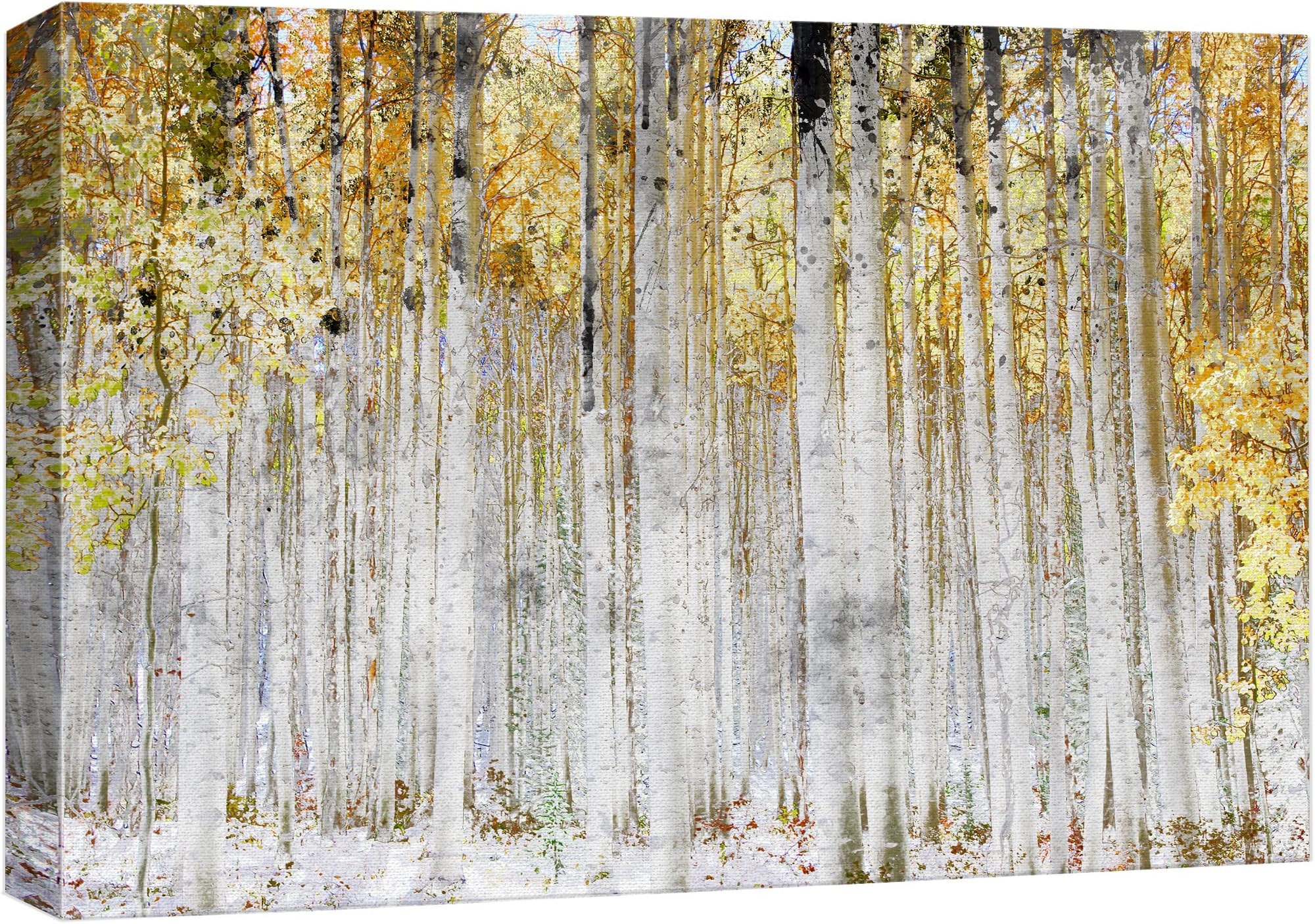 wall26 Canvas Print Wall Art White Birch Tree Forest with Yellow Leaves Nature Wilderness Mixed Media Modern Art Rustic Landscape Relax/Calm Multicolor for Living Room, Bedroom, Office - 16"x24"