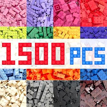 Building Bricks Classic 1500 Pieces Kids Building Blocks Box Compatible with All Major Brands 12 Colors 14 Bulk Shapes