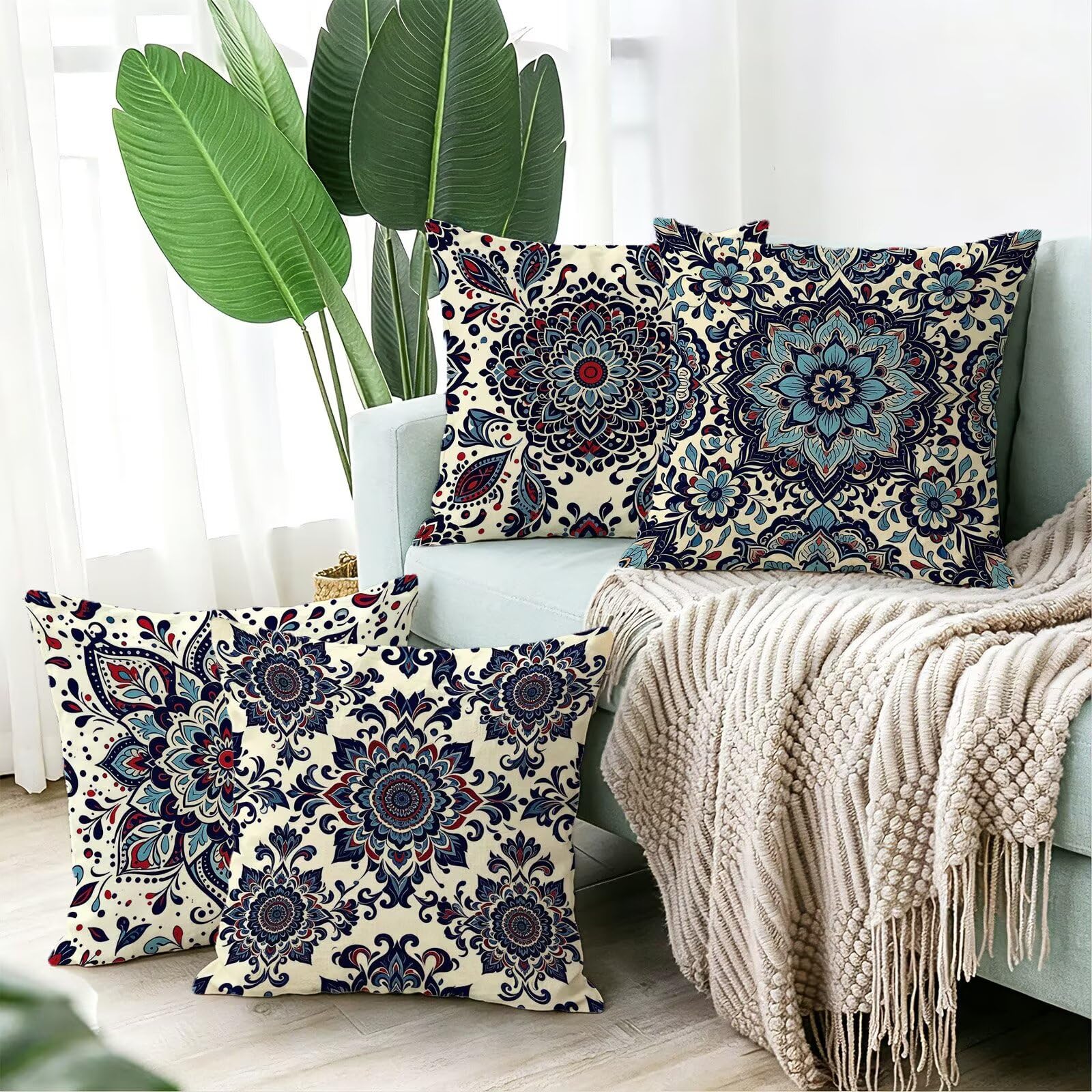 Coussin Exterieur Bleu Lot de 4,Housse Coussin Exterieur, Cod-0000759