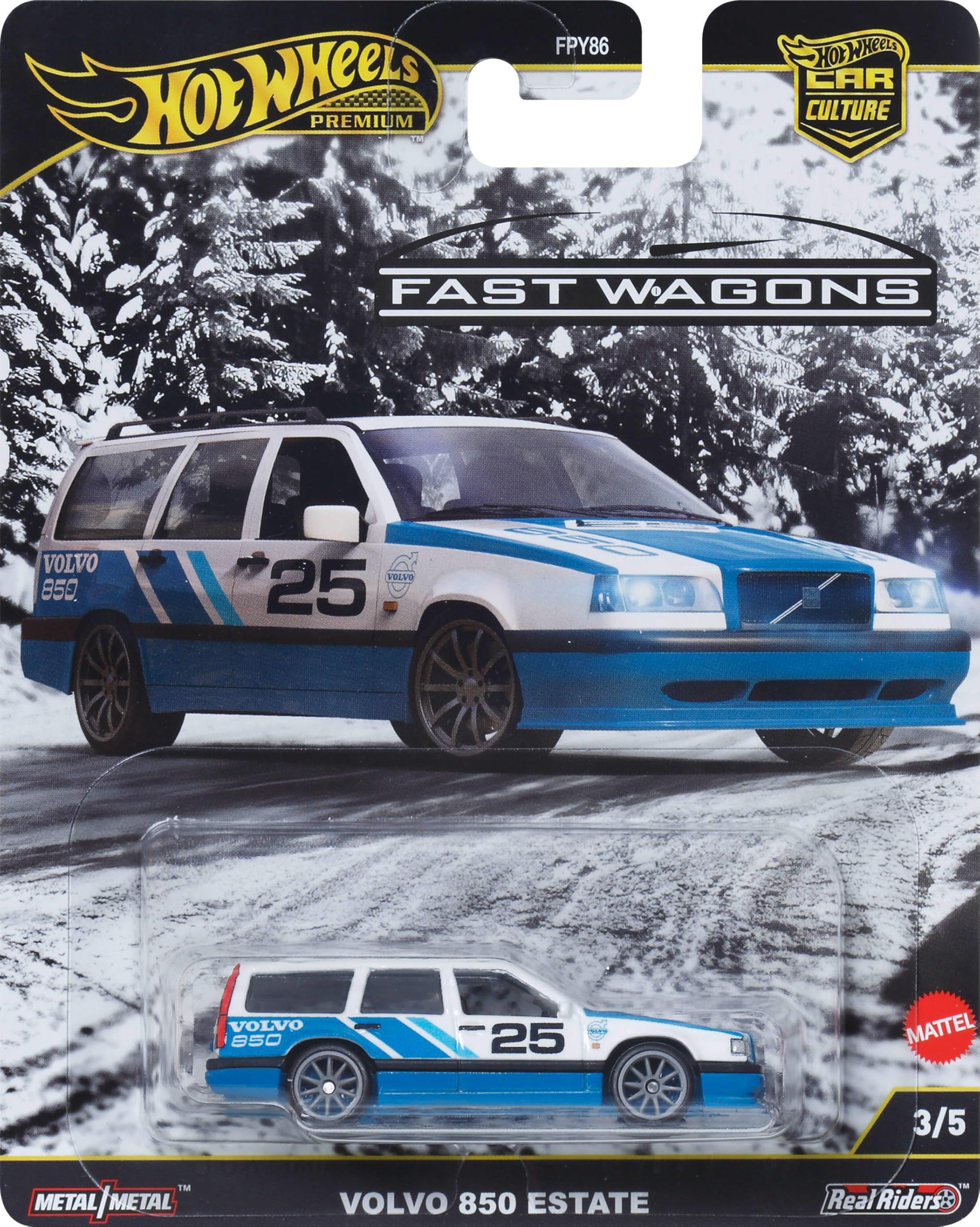 Hot WheelsPremium Car Culture Collectible Toy Car, 1:64 Scale Die-Cast Volvo 850 Estate, Fast Wagons Vehicle with Real Riders Tires