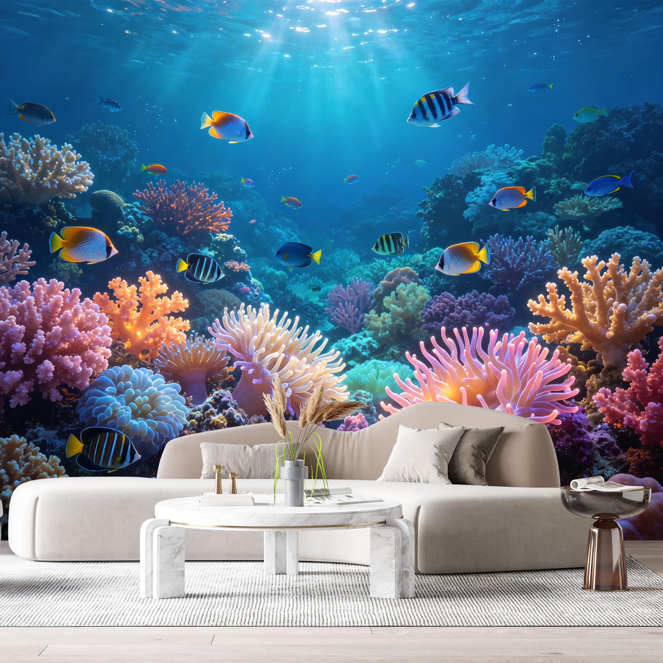 Custom Size Wall Murals Ocean Marine Tropical Reef Coral Sea Anemone Fish 3D SelfAdhesiveWall Fabric Removable Wallpaper Wall Decor for Living Room Bedroom Bathroom