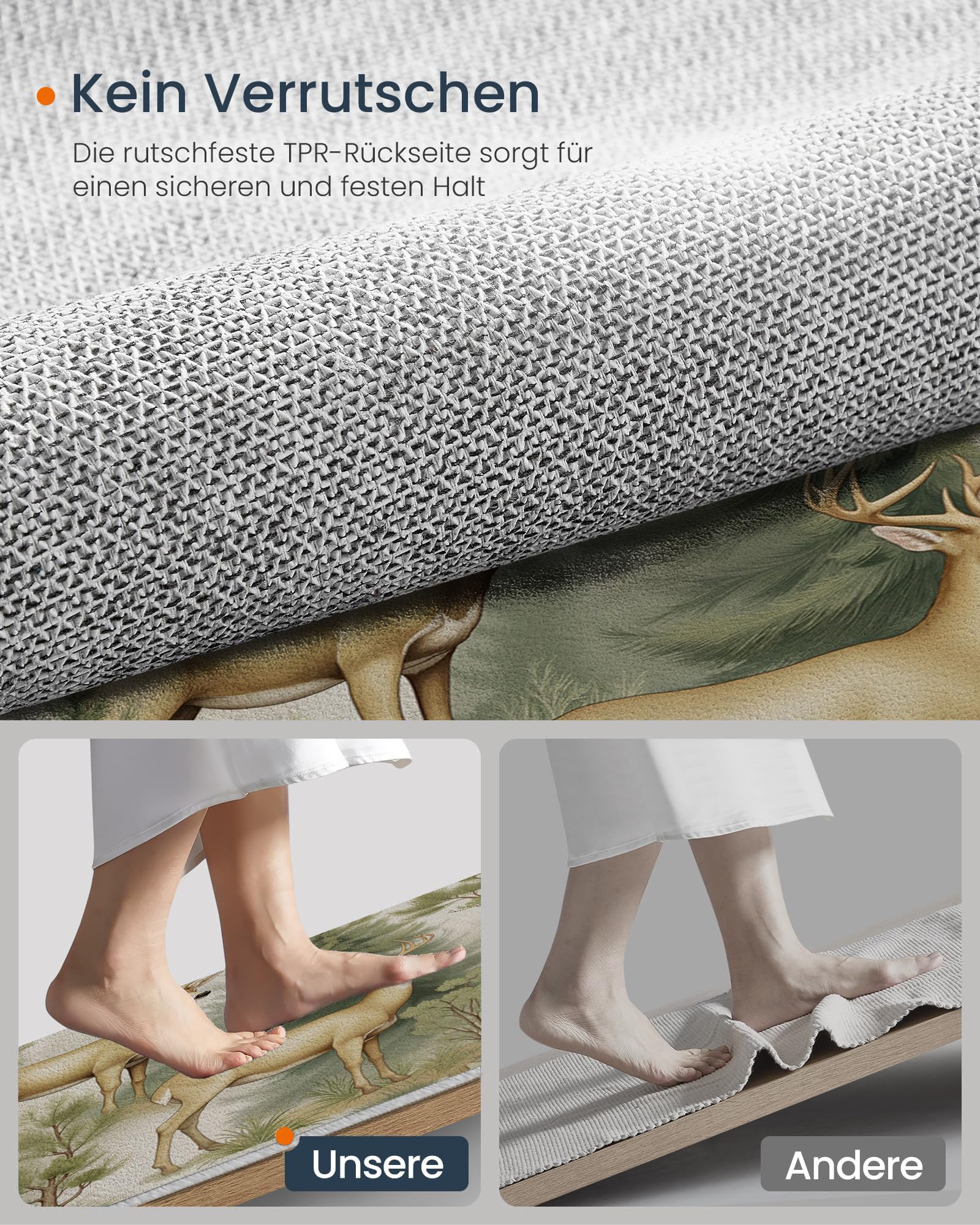 Fußmatte Schmutzfangmatte Innen mit Waldhirsch, rutschfeste waschbare Fußmatte, Retro-Pflanzen Handbemalt Eingangstürmatte mit wasserabsorbierenden Eigenschaften - 80x120cm