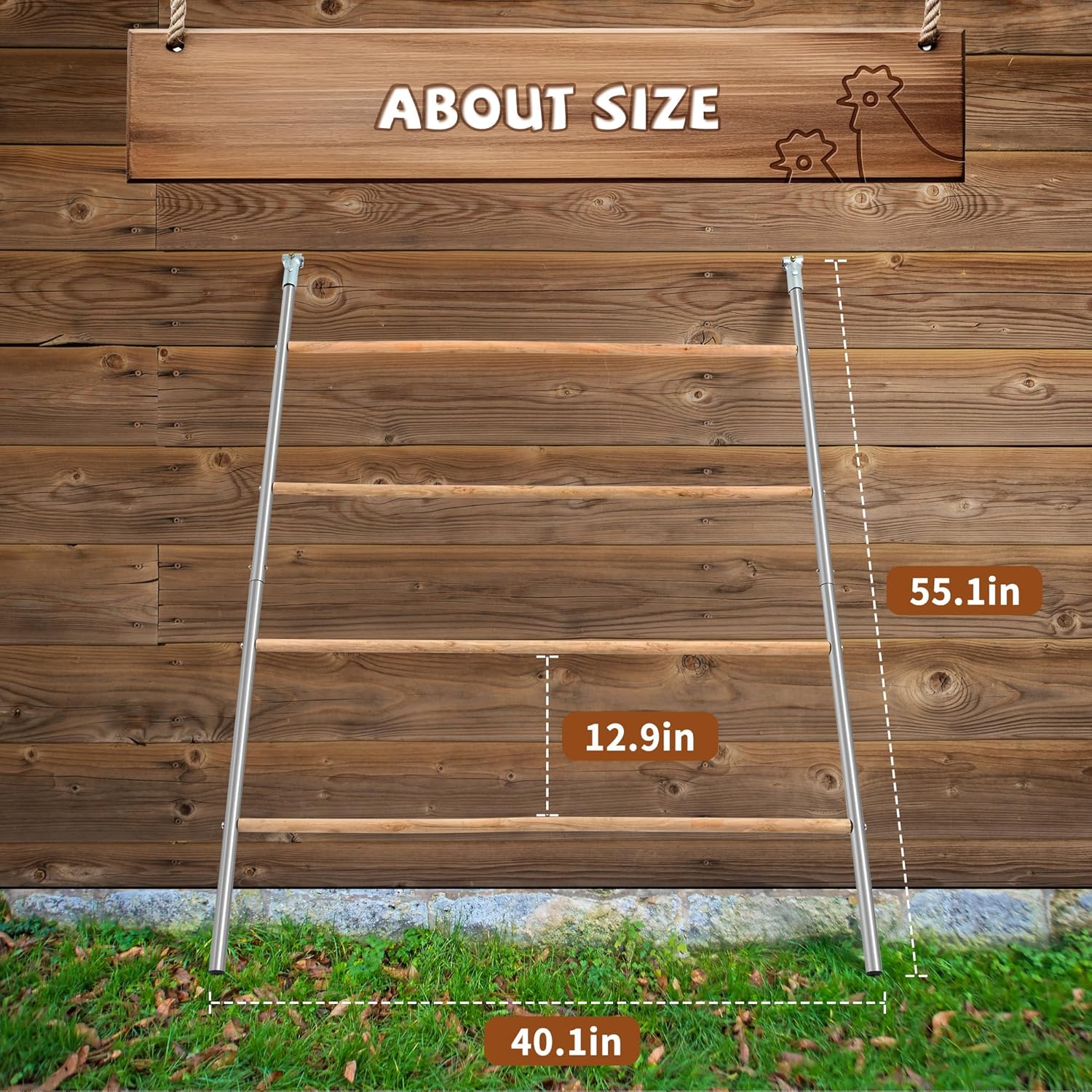 YUMEKA Chicken Roosting Ladder,Chicken Perch for Coop,Chick Roosting Bars, Cock Coop Toys, Suitable for Chicken Run and Chicken Perch, Backyard Poultry, Farm Roost Toys for Hen 55.1' L x 40.1' W