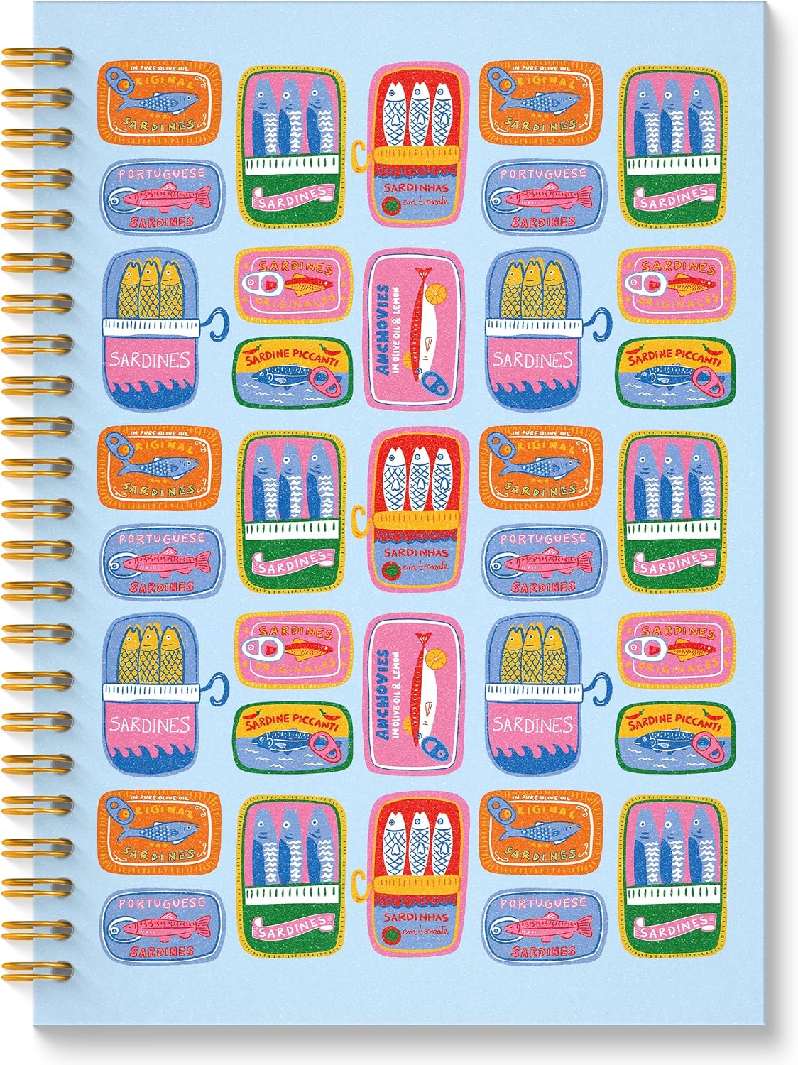 Coastal Beach Sardine Glitter Spiral Notebook, Fish Lover Gifts Journal, Ocean Marine Biology Hardcover Notebook Journal for Writing Note Taking, Beach Gifts for Women, 5.5x8.3 Inch