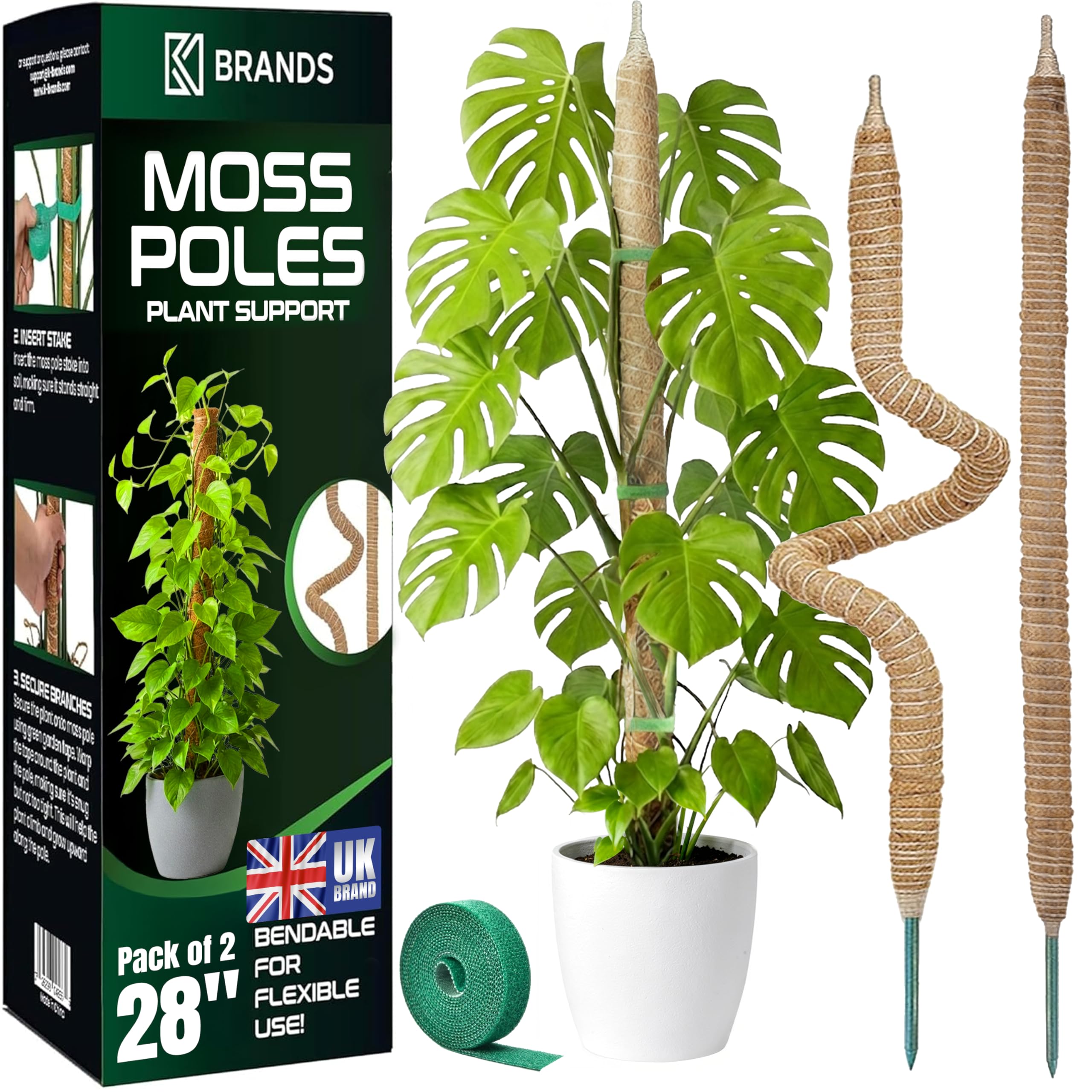2 Pack 28'' Bendable Moss Pole Monstera Plant Support for Climbing Indoor Plants - Stakes for Potted Climbers - Tall Sticks Indoor Trellis for Houseplants - Accessories for Monstera Pot