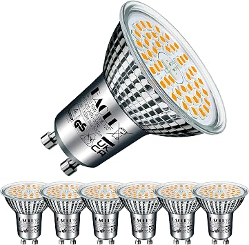 EACLL GU10 LED Warm White 10 W Replaces 140 W Halogen Bulbs Pack of 6 1050 Lumen 3000 K Bulbs AC 230 V Flicker-Free Spotlight Beam Angle 120 Degree Spotlight Not Dimmable Diameter 50 x H 53 mm Reflector Lamps