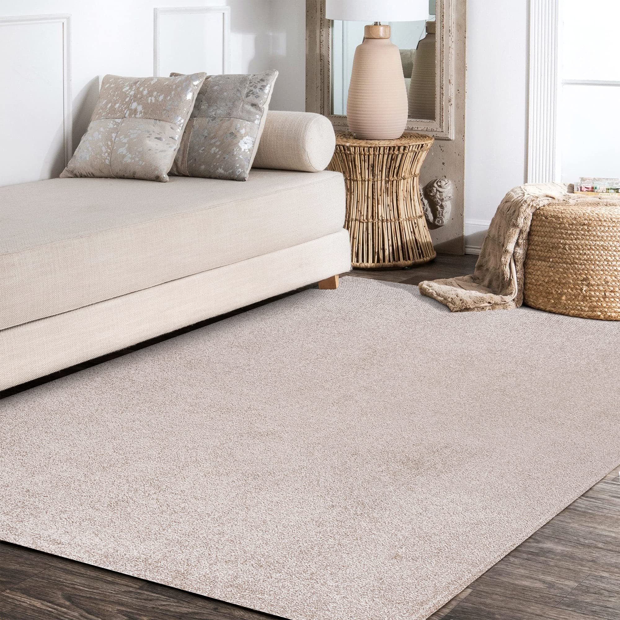 JONATHAN Y SEU100G-4 Haze Solid Low-Pile Indoor Area Rug Casual Contemporary Solid Traditional Easy Cleaning Bedroom Kitchen Living Room Non Shedding, 4 ft x 6 ft, Beige