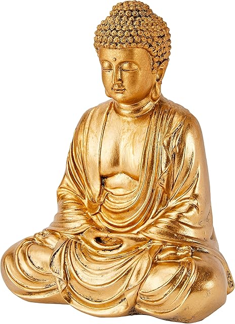 Zen'Light Zen and Feng Shui Buddha Meditation Gold-Provides a Soothing and Relaxing Atmosphere to Your Home-Lucky Charm Statue-Height 20 cm, Resin, 16 x 10 x 20 cm