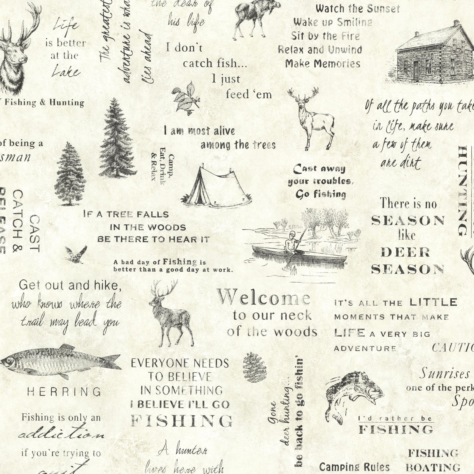 Chesapeake TLL01471 North Hills Script Wallpaper, Cream